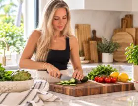 John Boos walnut and maple non-toxic wooden cutting boards on a kitchen counter
